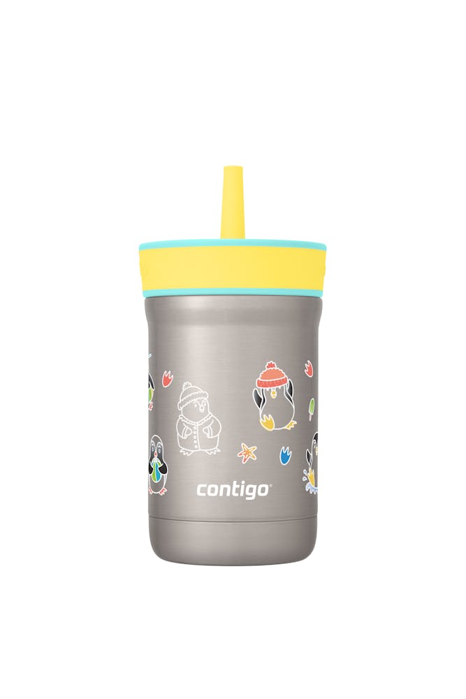 Contigo® Kids Leighton Spill-Proof Stainless Steel Tumbler with Straw, 12oz. J2 Jade Vine Penguin Plunge