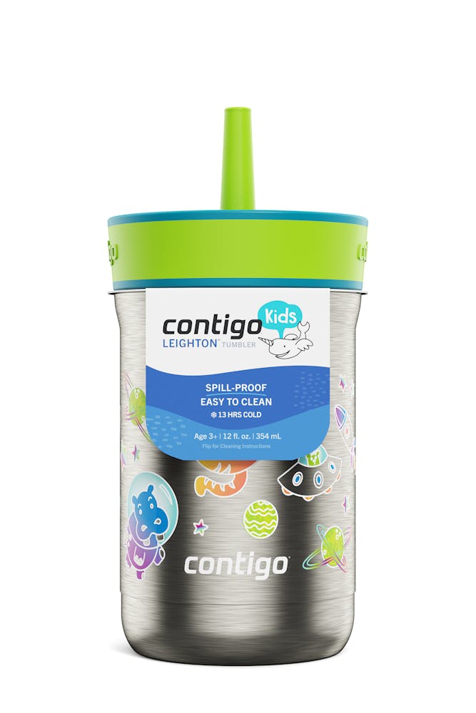 Contigo® Kids Leighton Spill-Proof Stainless Steel Tumbler with Straw, 12oz. J2 - Cool Lime Space Craft