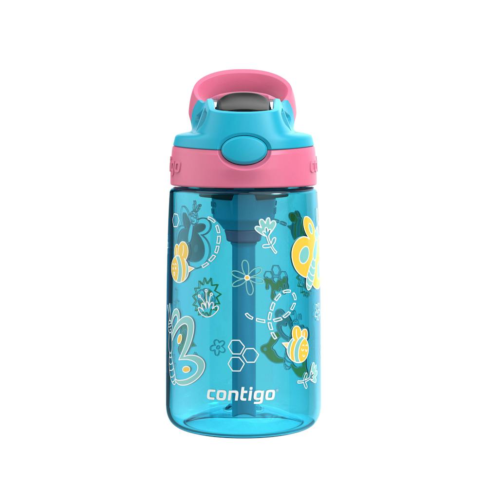 Contigo® Kids Water Bottle with Redesigned AUTOSPOUT® Straw, 14 oz, 2 pack O5 Blue Raspberry with Butterflies and Honeybees