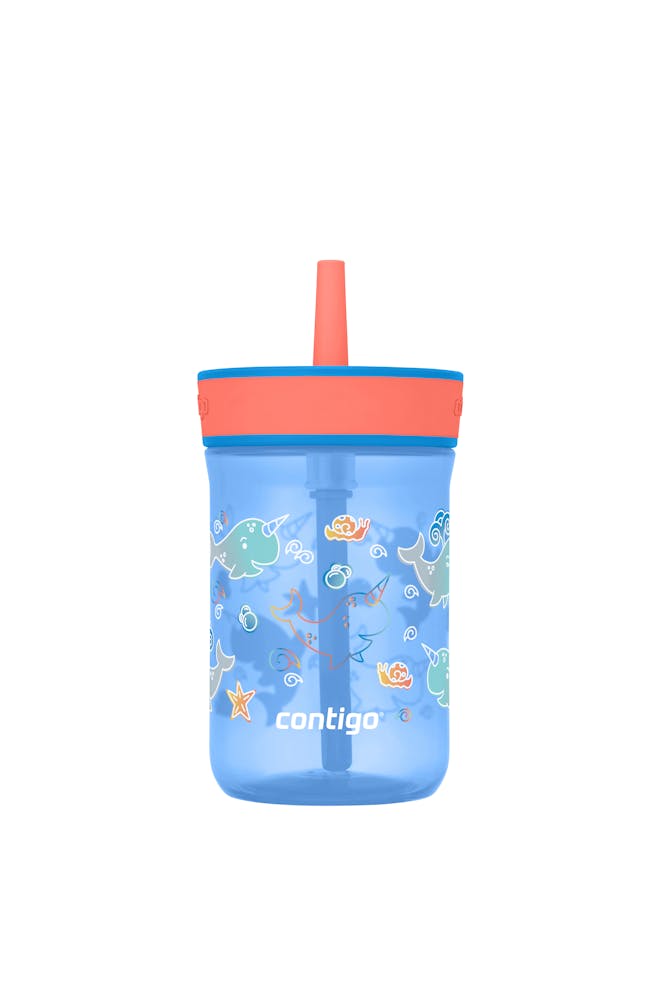 Kids Leighton Spill-Proof Tumbler with Straw, 14oz., 2-Pack K3 Blue Poppy Coral & Narwhals