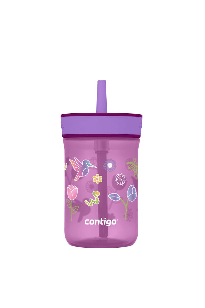 Kids Leighton Spill-Proof Tumbler with Straw, 14oz., 2-Pack K3 Grape Amethyst with Tulips