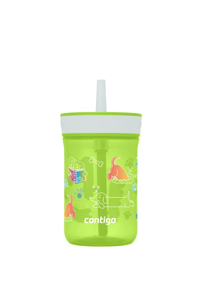 Kids Leighton Spill-Proof Tumbler with Straw, 14oz., 2-Pack K3 Cool Lime Macaroon with Dogs Doing Things
